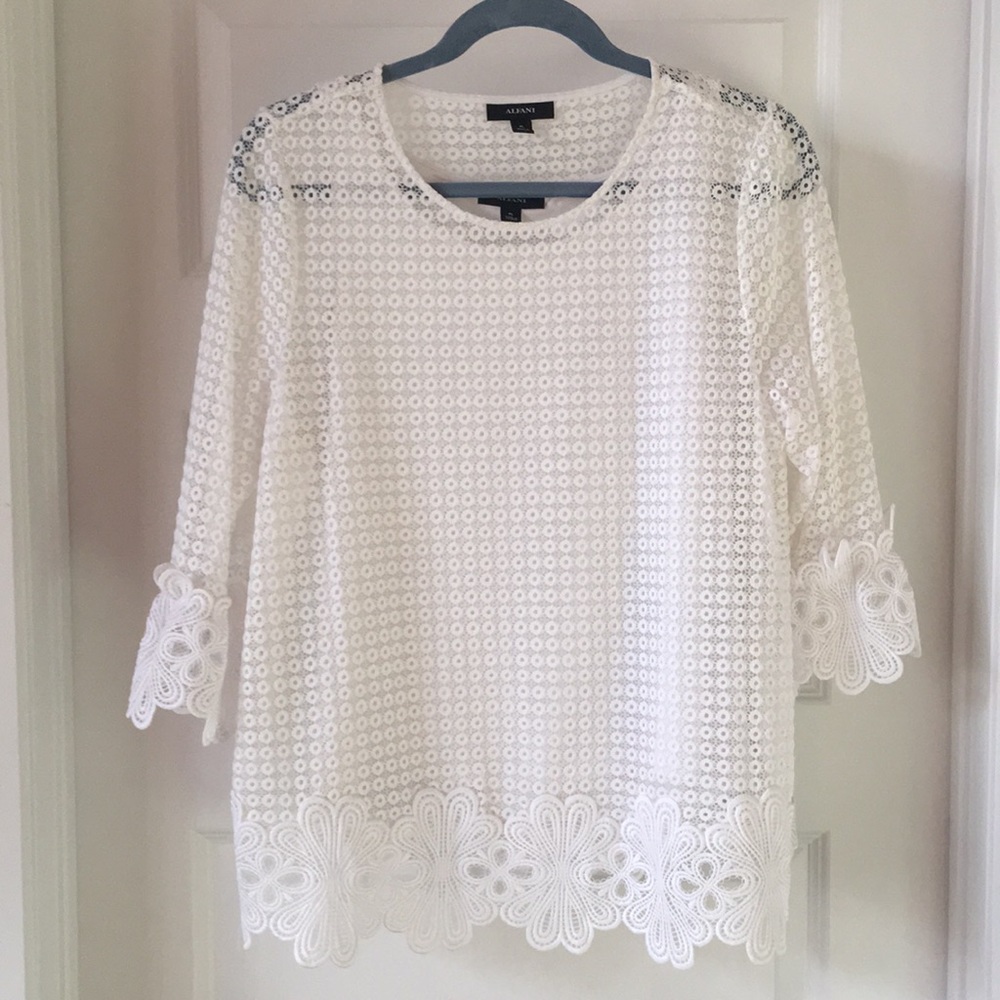 White tank with white lace overlay top by Alfani, size PL